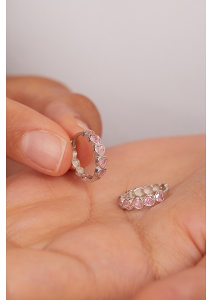 925 Ayar Gümüş Pembe Kalpli Prenses Küpesi modelleri