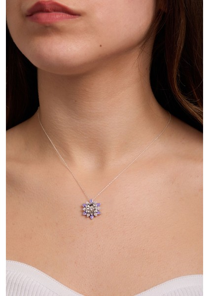 925 Ayar Gümüş Mor Mineli Lotus Kolye modelleri