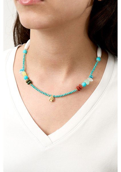 Kadın Damla Model Kalp Taş Detaylı Renkli Taşlı Kolye fiyatları