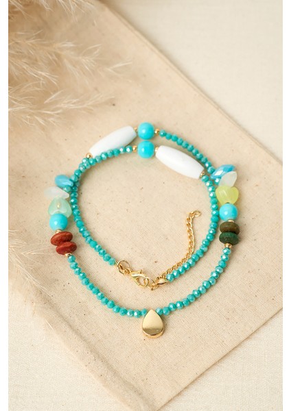 Kadın Damla Model Kalp Taş Detaylı Renkli Taşlı Kolye modelleri