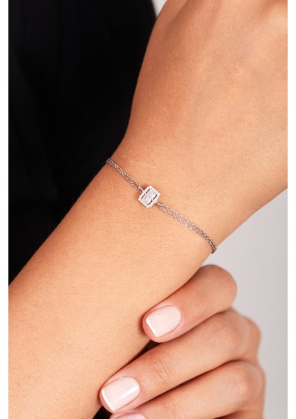 925 Ayar Gümüş Baget Taşlı Zarif Bileklik