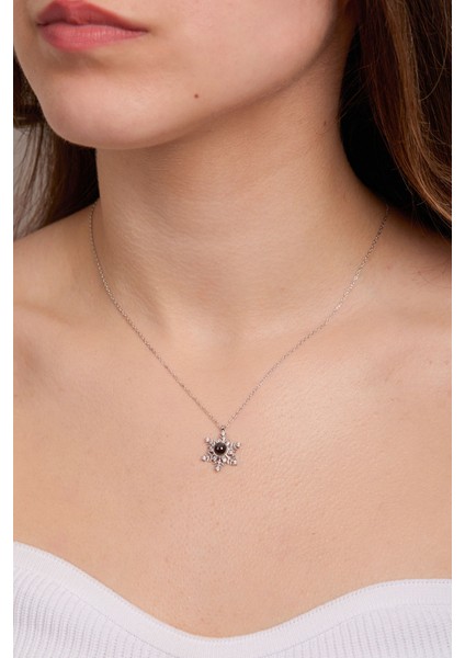 925 Ayar Gümüş 100 Dilde Seni Seviyorum Yazılı Kar Tanesi Kolye modelleri