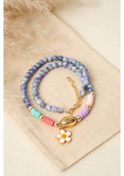 Kadın Papatya Detaylı Renkli Taşlı Kolye modelleri