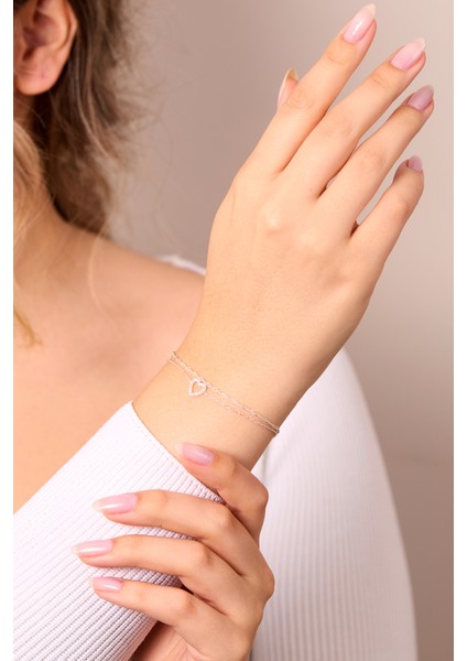 925 Ayar Gümüş Kalp ve Singapur Zincir Bileklik Set ELKSET80098 fiyatları