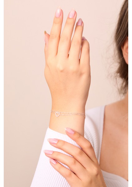 925 Ayar Gümüş Kalp ve Singapur Zincir Bileklik Set ELKSET80098 modelleri