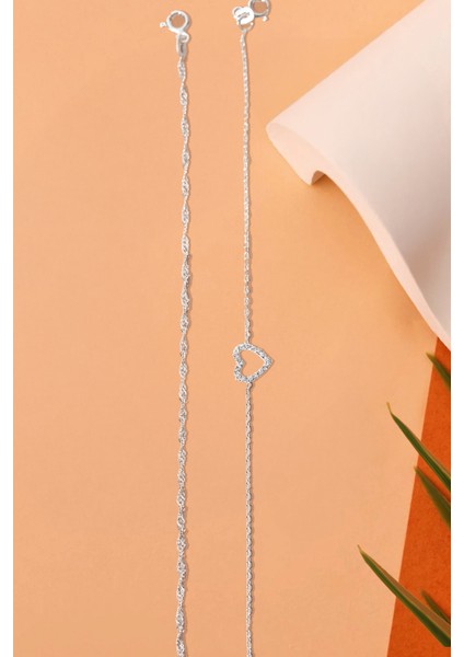 925 Ayar Gümüş Kalp ve Singapur Zincir Bileklik Set ELKSET80098 indirimleri