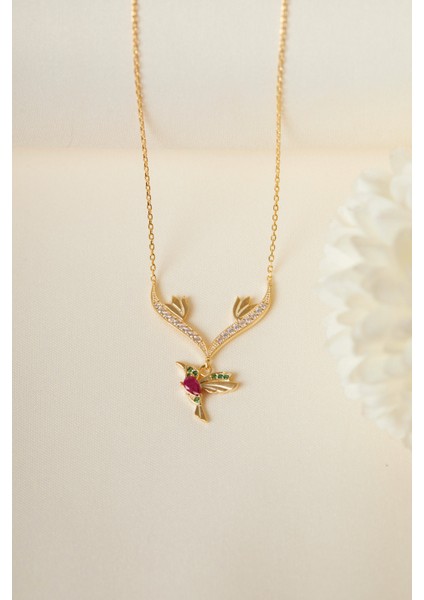 925 Ayar Gümüş Ruby Kuşu Kolye