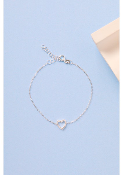 925 Ayar Gümüş Zirkon Taşlı Kalp Bileklik ELKSLVR7291GG