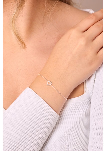 925 Ayar Gümüş Zirkon Taşlı Kalp Bileklik ELKSLVR7291GG modelleri