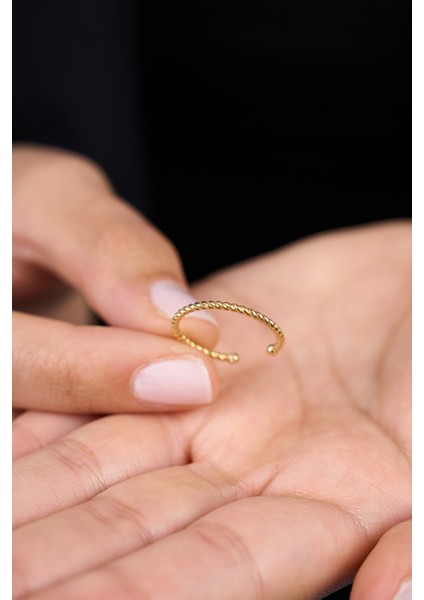 925 Ayar Gümüş Burgu Model Gold Yüzük FA182832A