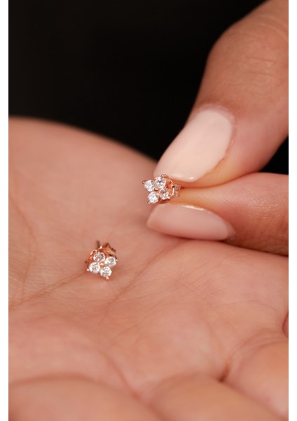 925 Ayar Gümüş Minimal Rose Kaplama Küpe