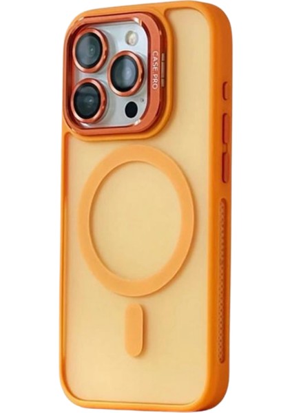 Takeandwait Apple iPhone 15 Pro Kılıf Magsafe Şarj Özellikli Standlı Protective Kapak – Lens Koruma Hediyeli-Turuncu