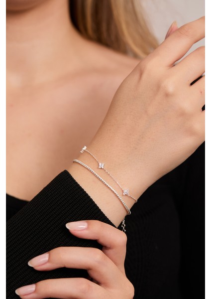 925 Ayar Gümüş Zarif Su Yolu - Zirkon Taşlı Minimal Bileklik Ikili Set fiyatları