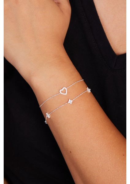 925 Ayar Gümüş Kalpli Zarif Ikili Set ELKSET80070G fiyatları