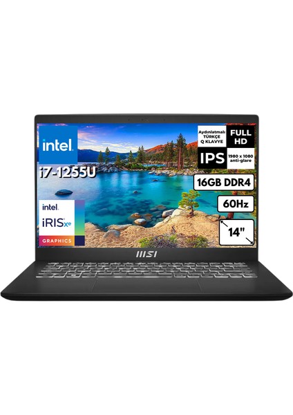 Msı Modern 14 I7-1255U 16 GB 512 GB SSD 14″ Fhd Freedos Notebook C12MO-1039XTR Bt1