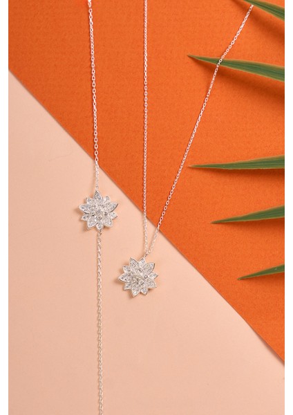 925 Ayar Gümüş Modern Lotus Kolye Bileklik Set ELKAB92309