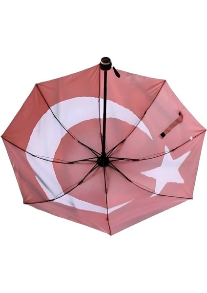 Türk Bayrağı Desenli Canlı Lüx Baskılı Rüzgara Dayanıklı 8 Telli Katlanabilir Manuel Şemsiye fiyatları
