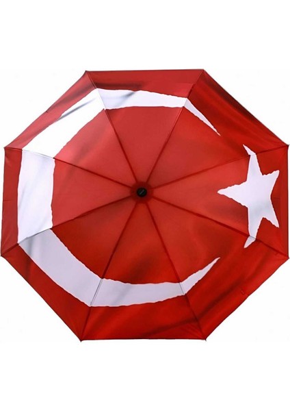 Türk Bayrağı Desenli Canlı Lüx Baskılı Rüzgara Dayanıklı 8 Telli Katlanabilir Manuel Şemsiye fırsatları