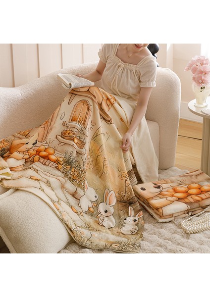 1 Piece 6-Layer Cotton Digital Printed Cartoon Summer Blanket 100X100CM Beige1 (Yurt Dışından)