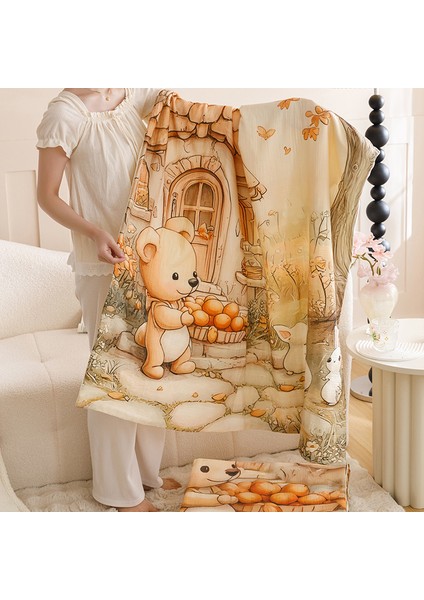 1 Piece 6-Layer Cotton Digital Printed Cartoon Summer Blanket 100X100CM Beige1 (Yurt Dışından)