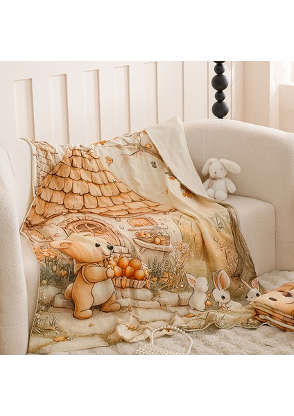 1 Piece 6-Layer Cotton Digital Printed Cartoon Summer Blanket 100X100CM Beige1 (Yurt Dışından)