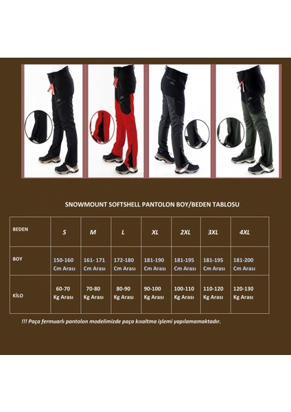 Erkek Siyah Antrasit Kışlık Outdoor Softshell Su İtici Rüzgar Geçirmez Trail Pantolon