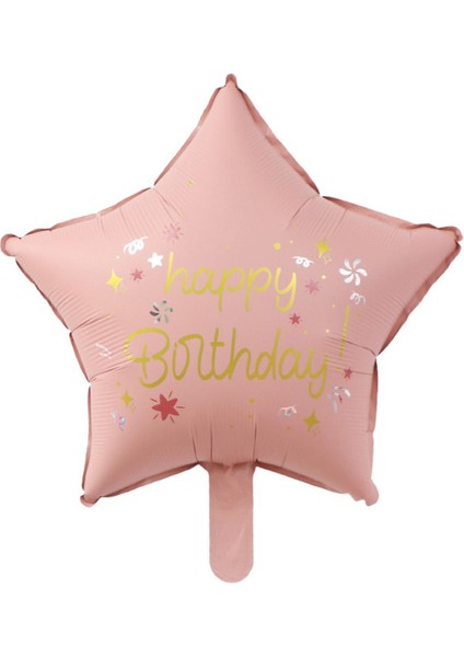 Pembe Happy Birthday Yıldız Folyo Balon 45 cm