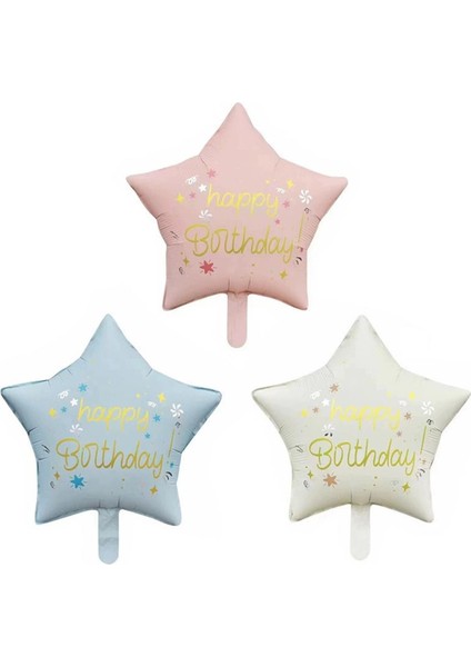 Pembe Happy Birthday Yıldız Folyo Balon 45 cm