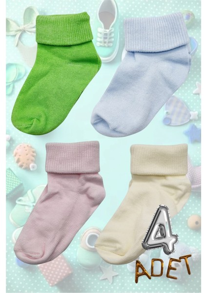 Organik Pamuklu Dört Mevsim 4'lü Bebek Çorabı Renkli Bebek Çorap