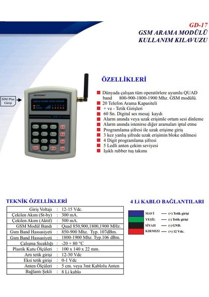 Gd -17 Gsm Arama Modülü Dünyadaki Tüm Operatörlerle Uyumlu fiyatları