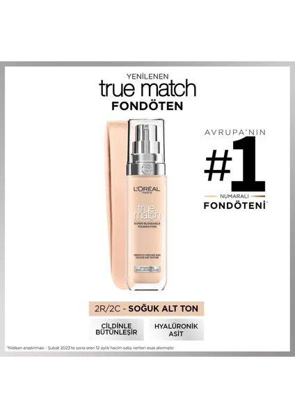 L'Oréal Paris True Match Bakım Yapan Fondöten - 2C Soğuk Alt Ton