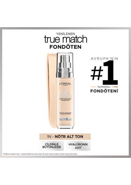 True Match Bakım Yapan Fondöten - 1N Nötr Alt Ton Kapatıcı