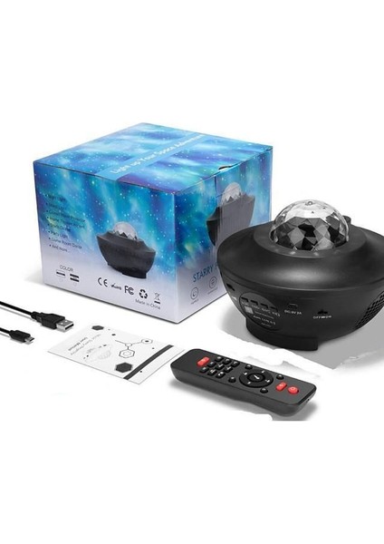 Bluetooth Hoparlör USB Projektör Okyanus Dalgası 21 Modlu Gece Lambası LED Yıldızlı
