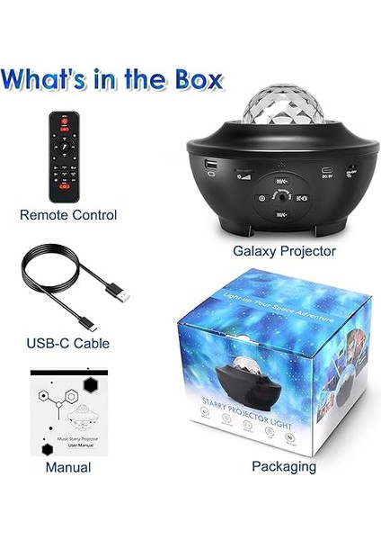 Bluetooth Hoparlör USB Projektör Okyanus Dalgası 21 Modlu Gece Lambası LED Yıldızlı fiyatları