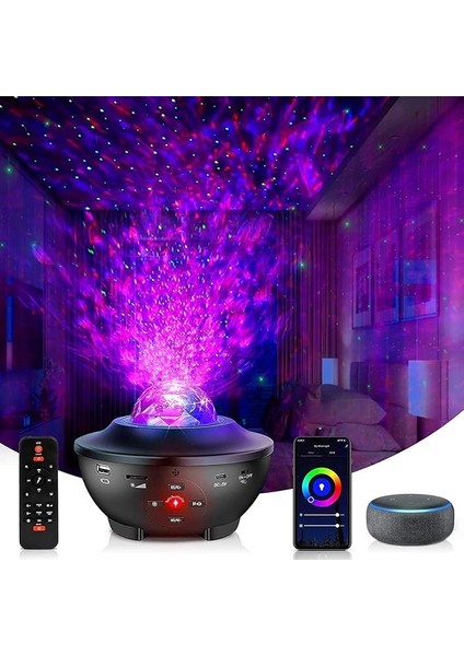 Bluetooth Hoparlör USB Projektör Okyanus Dalgası 21 Modlu Gece Lambası LED Yıldızlı indirimleri