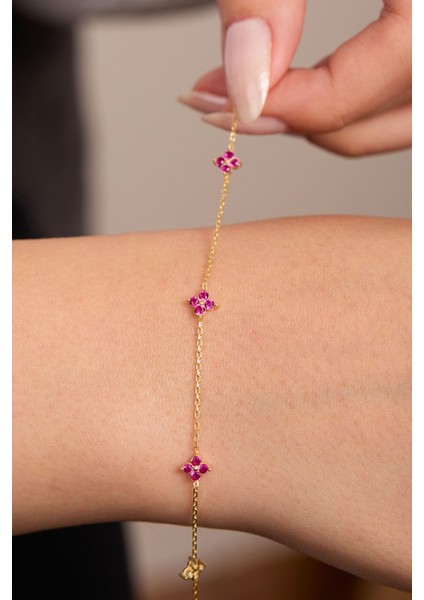 925 Ayar Gümüş Pembe Taşlı Minimal Bileklik indirimleri