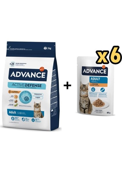 Tavuklu Yetişkin Kedi Maması 3 kg + 6 Advance Tavuklu Yetişkin Kedi Pouch Yaş Maması 85 gr