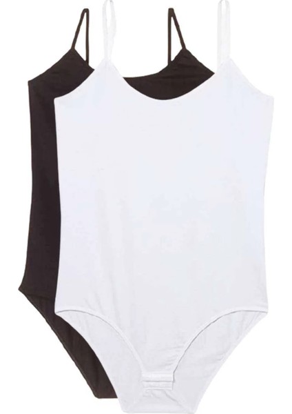 2 Adet Ip Askılı Kadın Çıtçıtlı Body Siyah ve Beyaz