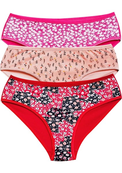 Pamuklu Geniş Kenarlı Likralı Desenli Bato Kadın Külot 3'Lü Paket Set3