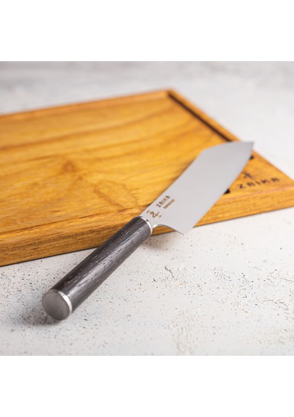 Eğri Santoku Ahşap Saplı Şef Bıçağı - 18cm Paslanmaz Çelik