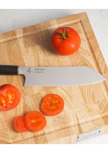 Eğri Santoku Ahşap Saplı Şef Bıçağı - 18cm Paslanmaz Çelik