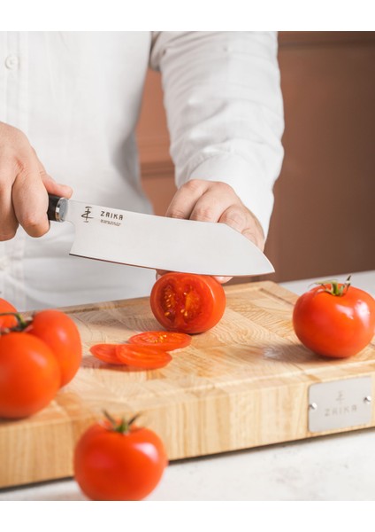 Eğri Santoku Ahşap Saplı Şef Bıçağı - 18cm Paslanmaz Çelik