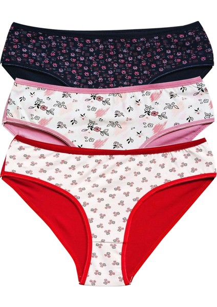 Pamuklu Geniş Kenarlı Likralı Desenli Bato Kadın Külot 3'Lü Paket Set2