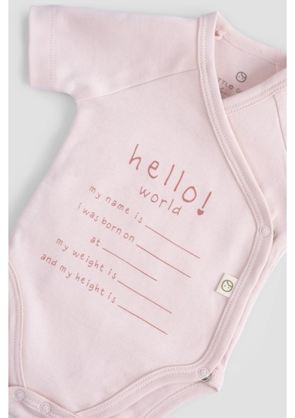 Organik Pamuk Hello World Kısa Kollu Pembe Kruvaze Zıbın modelleri
