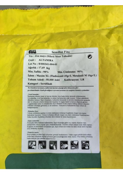 Fito Altamira Mısır Tohumu 5 kg Yaklaşık 15000'LI fiyatları