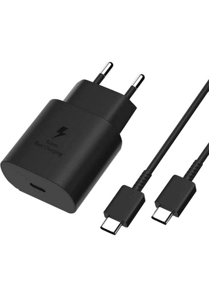 25 Watt Samsung Xiaomi Oppo Poco Android Uyumlu Usb-C To Usb-C Kablolu Siyah Hızlı Şarj Seti 25W Leastra