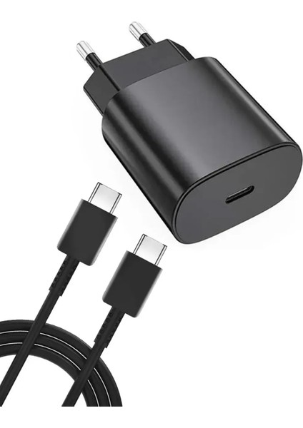 25 Watt Samsung Xiaomi Oppo Poco Android Uyumlu Usb-C To Usb-C Kablolu Siyah Hızlı Şarj Seti 25W Leastra