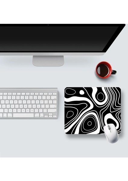 Ilyuka Black And White Topography Map 22X18CM MP382218 Ilyuka Mini Boy Gaming Mousepad Dikişsiz Kenar Kaymaz Kauçuk Taban 22X18CM