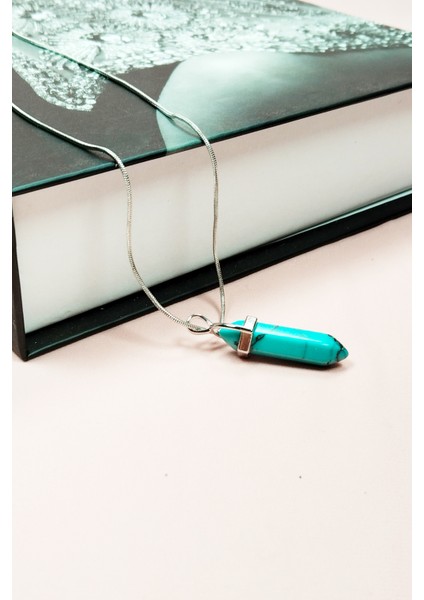 Turkuaz Doğal Taşı Zincirli El Yapımı Tasarımlı Kolye Uç: 3,5 cm Zincir: 20 cm Kutulu modelleri