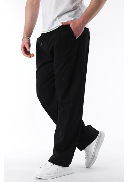 Siyah Bol Paça Beli Bağlamalı Erkek Pantolon E7403